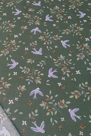 Pamut szövet Birds khaki