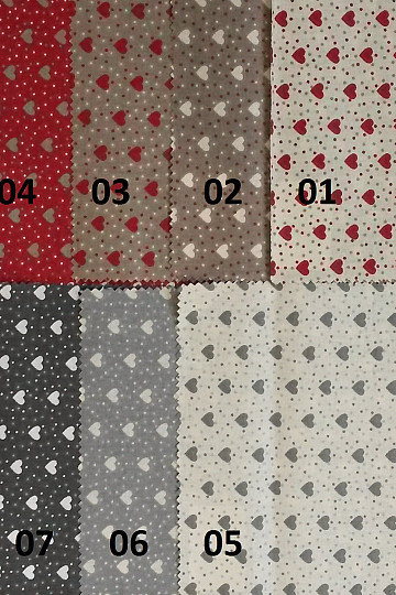 Pamutszövet MINI HEART 02 szürke-bézs, krémszínű szív