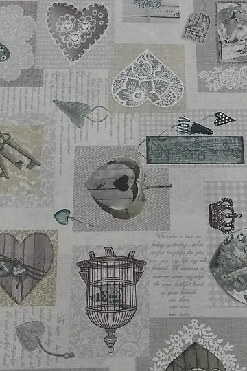 Dekoratív szövet HEART SHABBY zöld