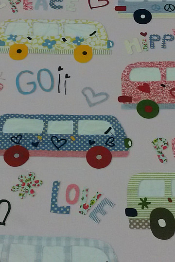 Gyerek dekoratív szövet HIPPIE CARS rózsaszín
