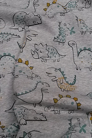 Pamut kötött nyomtatás DINOSAUR szürke