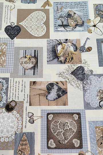 Dekoratív szövet HEART SHABBY bézs