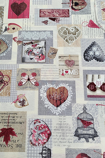 Dekoratív szövet HEART SHABBY bordó