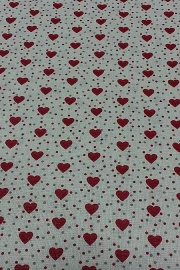Pamutszövet MINI HEART 01 krém, piros szív