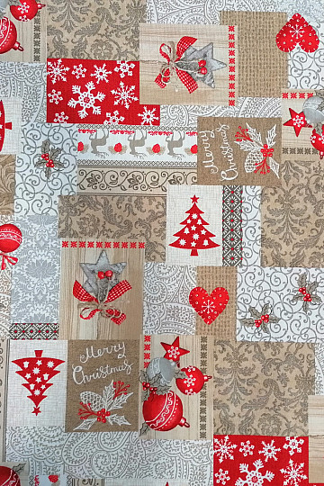 Dekoratív szövet PATCHWORK karácsonyi bézs