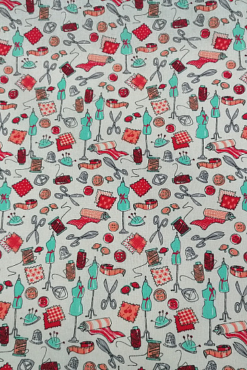Tessuto di cotone SEWING WORKSHOP rosso turchese