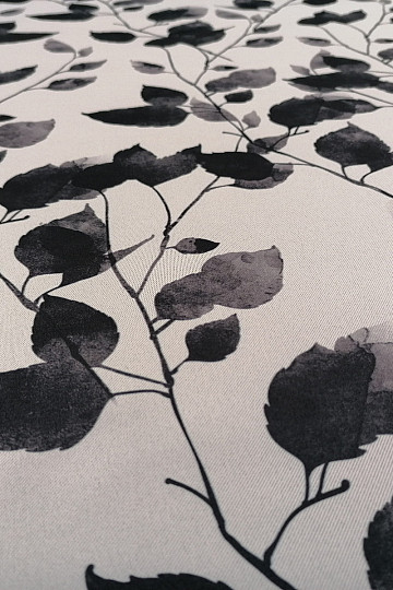 Dekoratív szövet BLACK OUT LEAVES fehér-fekete