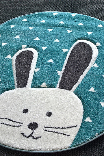 Gyerek kerek szőnyeg PASTEL Bunny türkiz