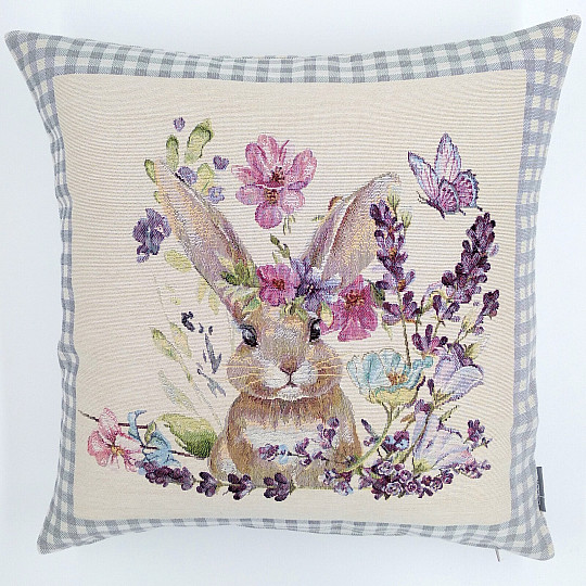 Gobelin párnahuzat BUNNY IN A FRAME szürke kocka