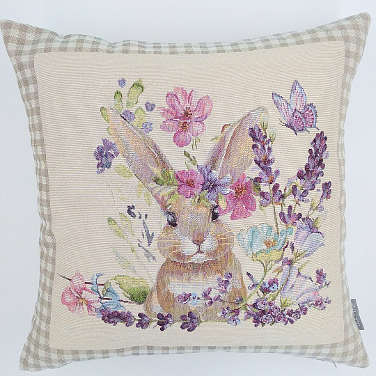Gobelin párnahuzat BUNNY IN A FRAME bézs csekk