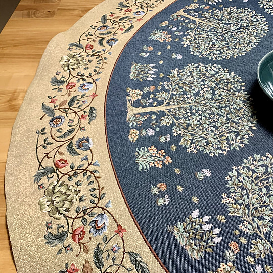 Gobelin terítő kerek BOLDOGSÁGFA kék