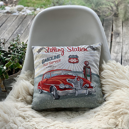Gobelin párnahuzat BENZINÁLLOMÁS ROUTE 66