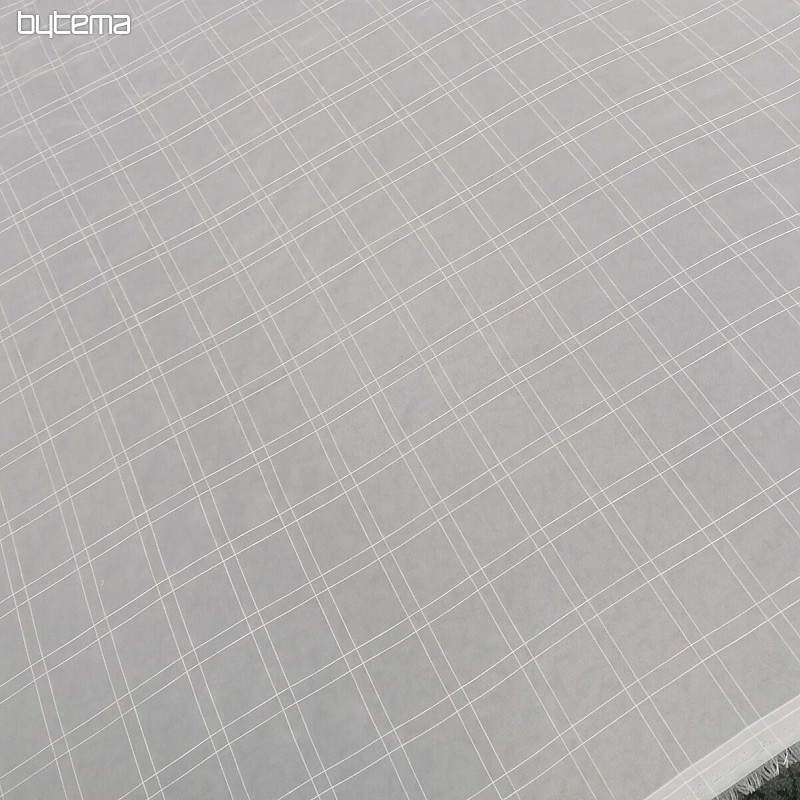 Voile függöny fehér csekk krémszínű cérnával
