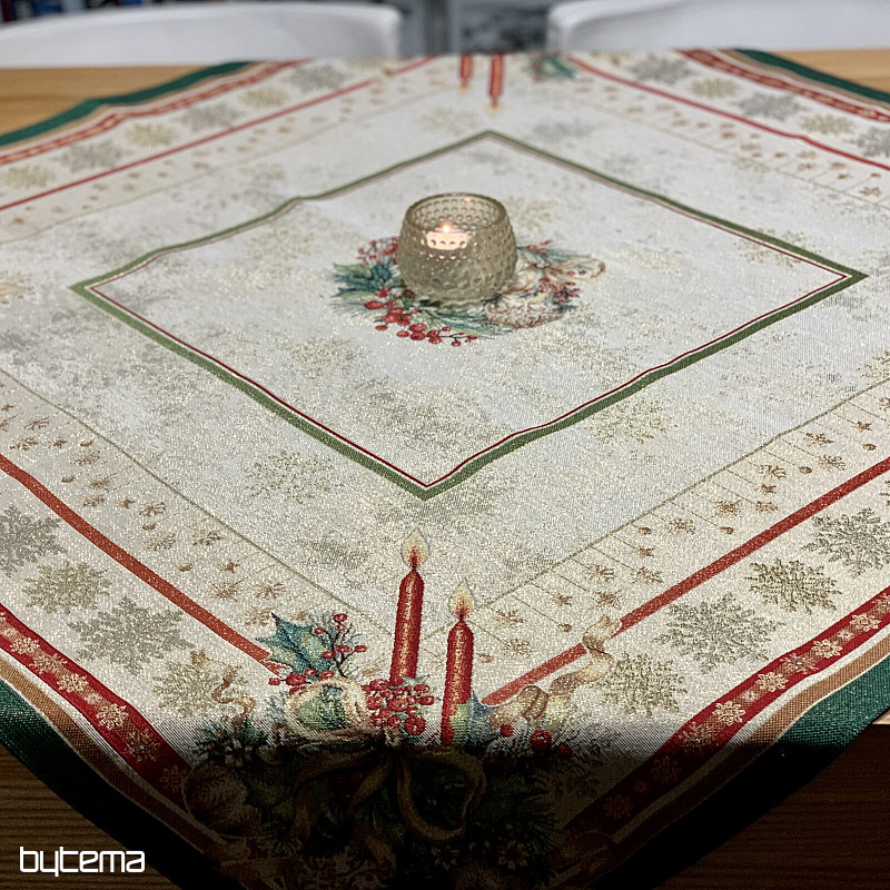 Gobelin terítő és sál LÁNGOLÓ GYERTYÁK zöld szegéllyel