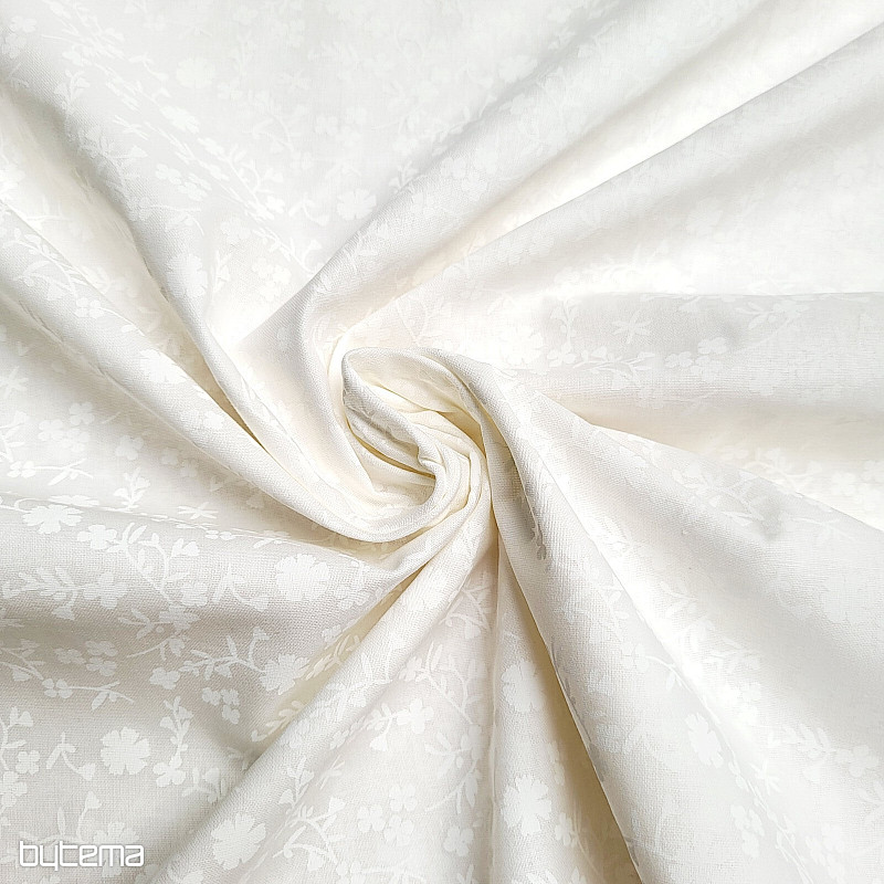 MARGELIE virágos pamut dekorációs anyag Krém