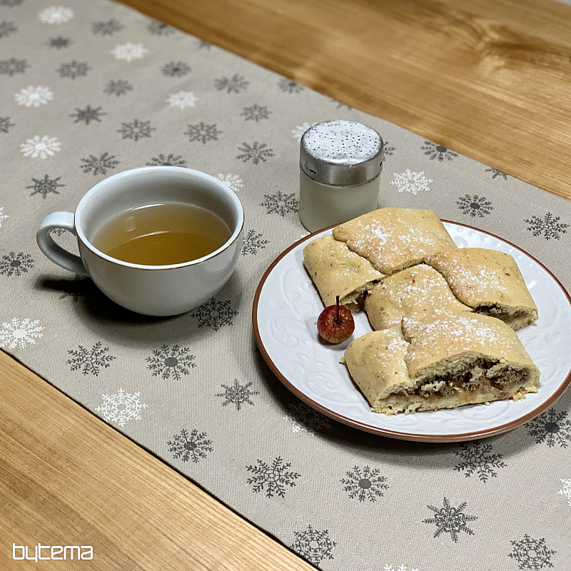 Karácsonyi terítő és sál PELYHEK SZÜRKE FEHÉR