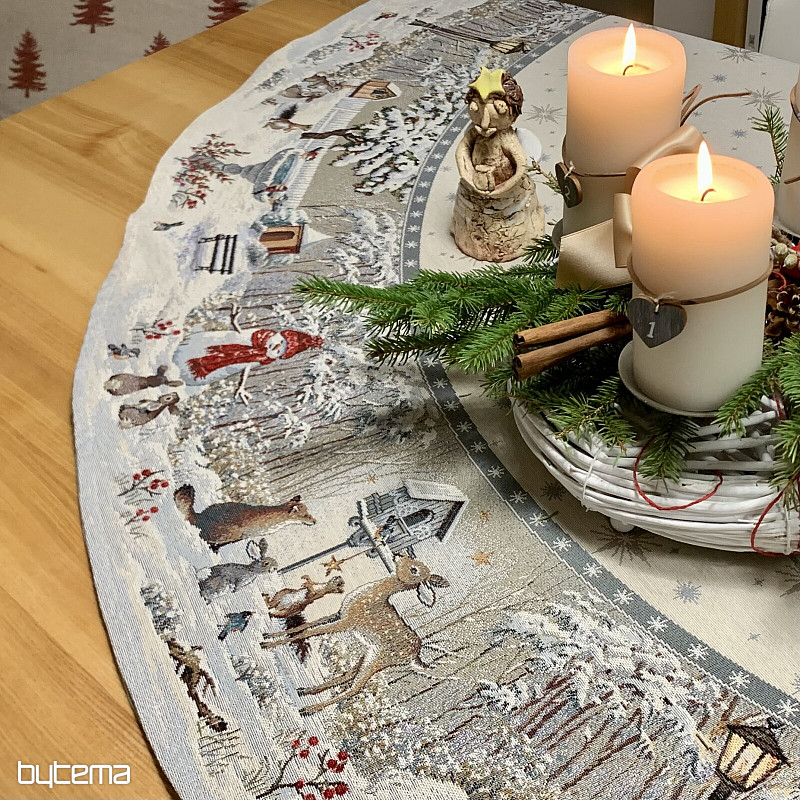 Karácsonyi gobelin terítő kerek ÉJSZAKA TÉL