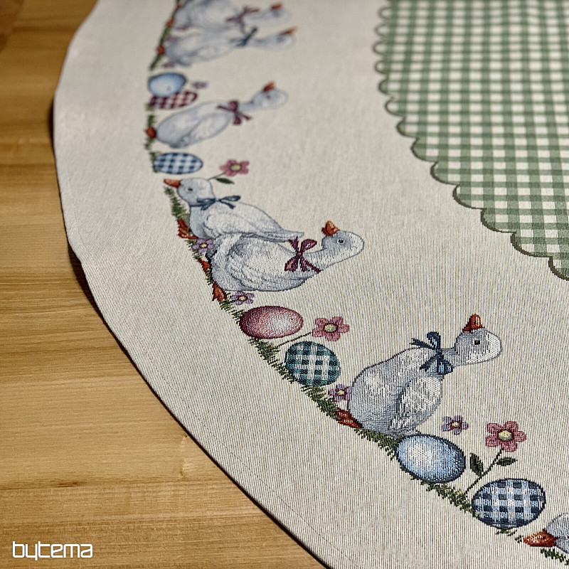 Kerek gobelin terítő HUSSIČKY ZÖLD KOCKÁS