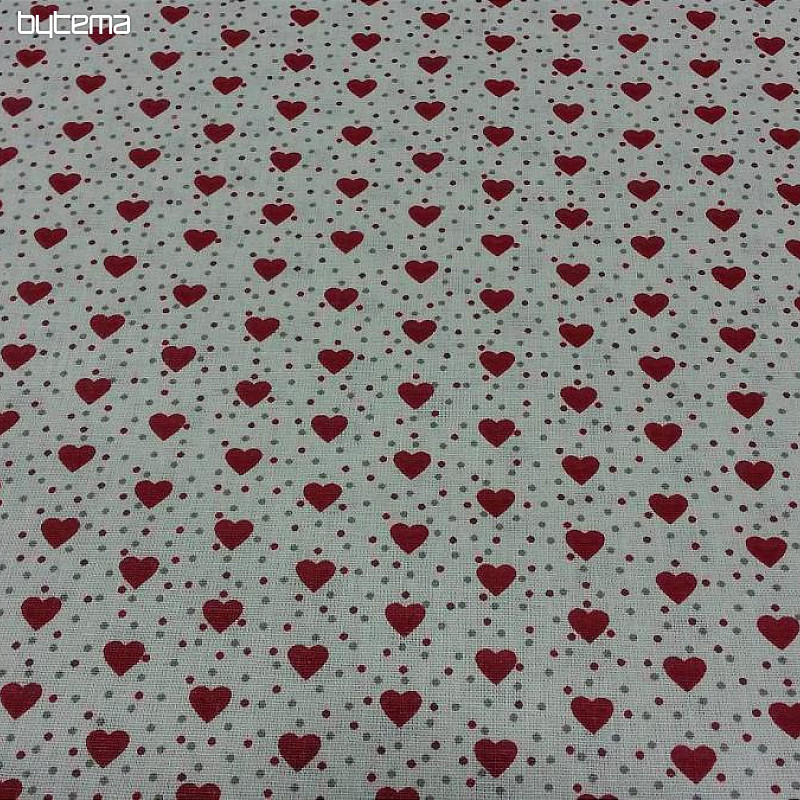 Pamutszövet MINI HEART 01 krém, piros szív