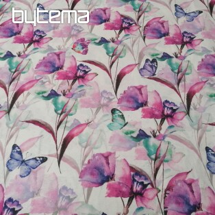 Dekoratív szövet Virágok és pillangók Cataleya lila-türkiz