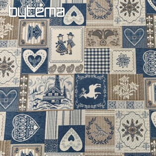 Dekoratív jacquard szövet PATCHWORK HEARTS BLUE