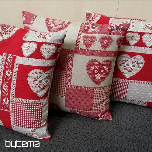 Dekoratív párna kárpit SZÍV PATCHWORK piros