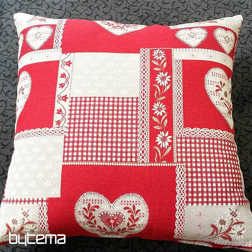 Dekoratív párna kárpit SZÍV PATCHWORK piros