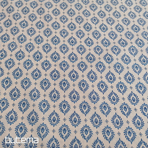 Pamutszövet FOLK BLUE LEAVES
