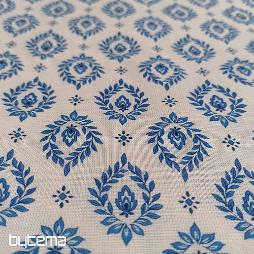 Pamutszövet FOLK BLUE LEAVES