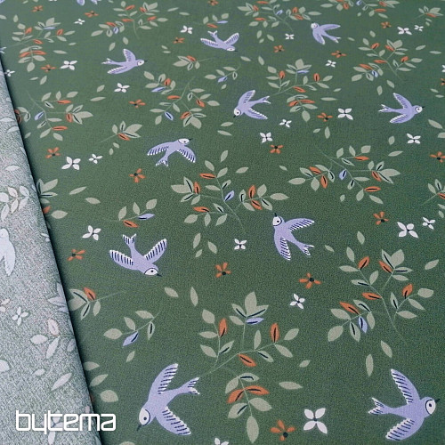 Pamut szövet Birds khaki