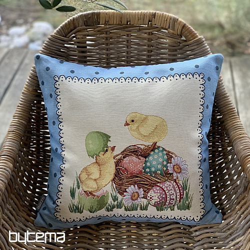 Gobelin párnahuzat EASTER CHICK kék keret