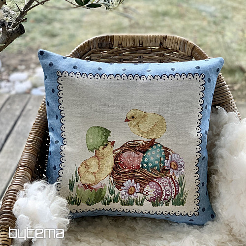 Gobelin párnahuzat EASTER CHICK kék keret