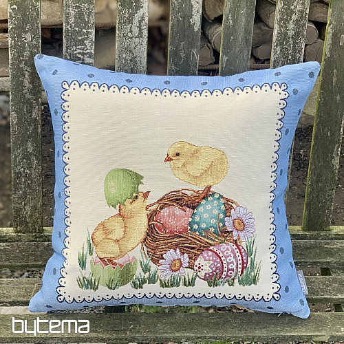Gobelin párnahuzat EASTER CHICK kék keret