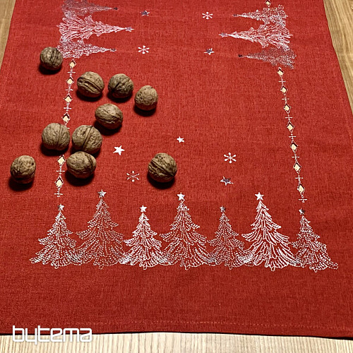 Hímzett karácsonyi terítő és sál PIROS FÁK