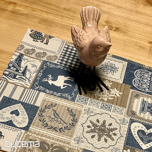 Gobelin terítő, sál PATCHWORK Kék SZÍVEK