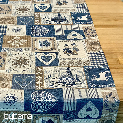 Gobelin terítő, sál PATCHWORK Kék SZÍVEK
