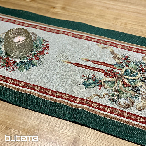 Gobelin terítő és sál LÁNGOLÓ GYERTYÁK zöld szegéllyel