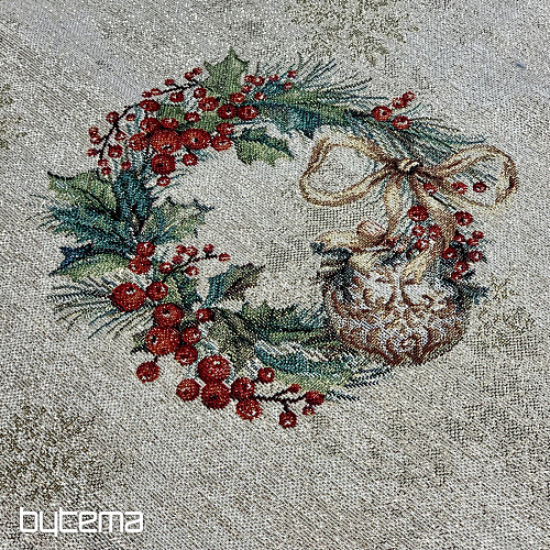 Gobelin terítő és sál LÁNGOLÓ GYERTYÁK zöld szegéllyel