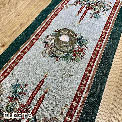 Gobelin terítő és sál LÁNGOLÓ GYERTYÁK zöld szegéllyel