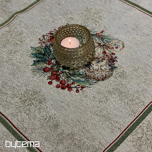 Gobelin terítő és sál LÁNGOLÓ GYERTYÁK zöld szegéllyel