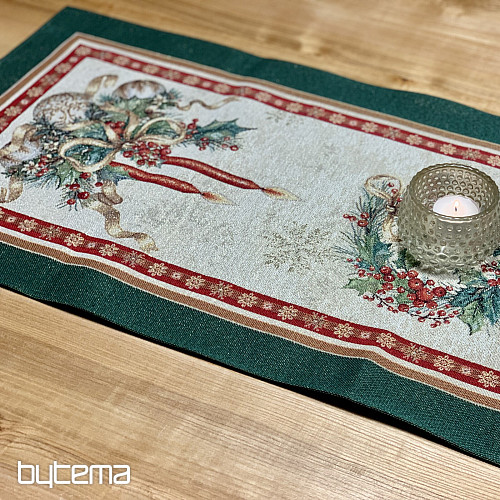 Gobelin terítő és sál LÁNGOLÓ GYERTYÁK zöld szegéllyel