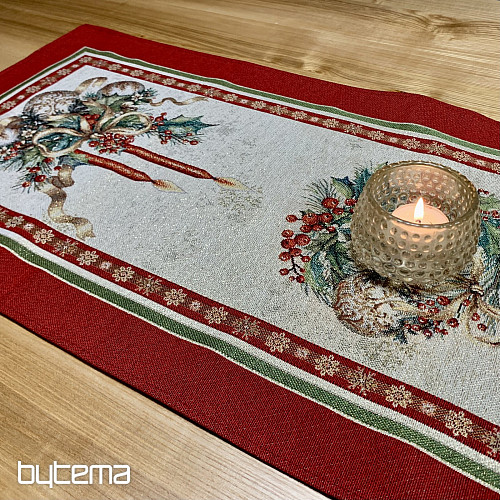 Gobelin terítő és sál LÁNGOLÓ GYERTYÁK piros szegéllyel