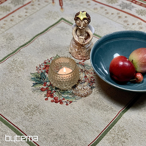 Gobelin terítő és sál LÁNGOLÓ GYERTYÁK piros szegéllyel