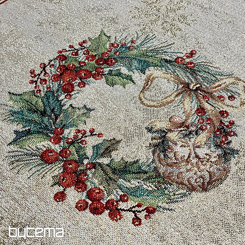 Gobelin terítő és sál LÁNGOLÓ GYERTYÁK piros szegéllyel