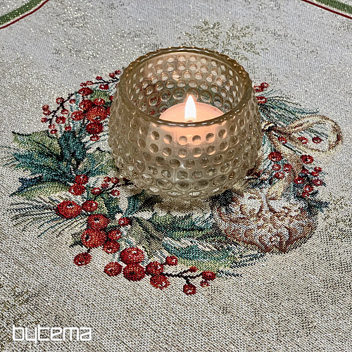 Gobelin terítő és sál LÁNGOLÓ GYERTYÁK piros szegéllyel