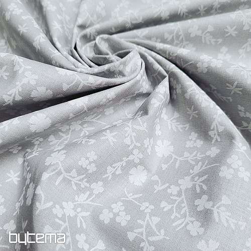 Pamut dekorációs anyag MARGELIE virágos SZÜRKE