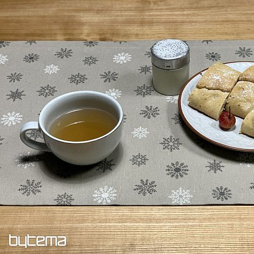 Karácsonyi terítő és sál PELYHEK SZÜRKE FEHÉR