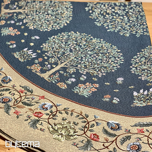 Gobelin terítő kerek BOLDOGSÁGFA kék