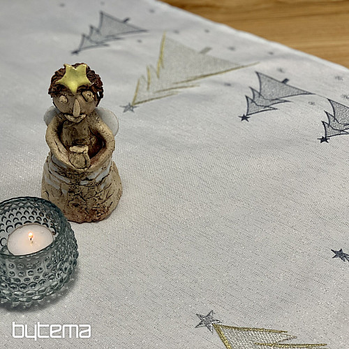 Hímzett terítő és sál SZÜRKE ARANY FÁK