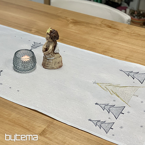 Hímzett terítő és sál SZÜRKE ARANY FÁK